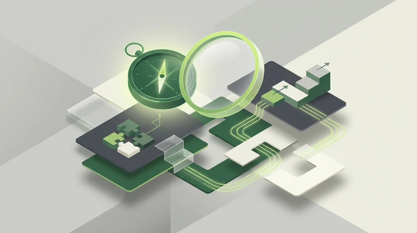 Abstract DataWise competitor analysis illustration showing a compass revealing SEO paths and keyword gaps