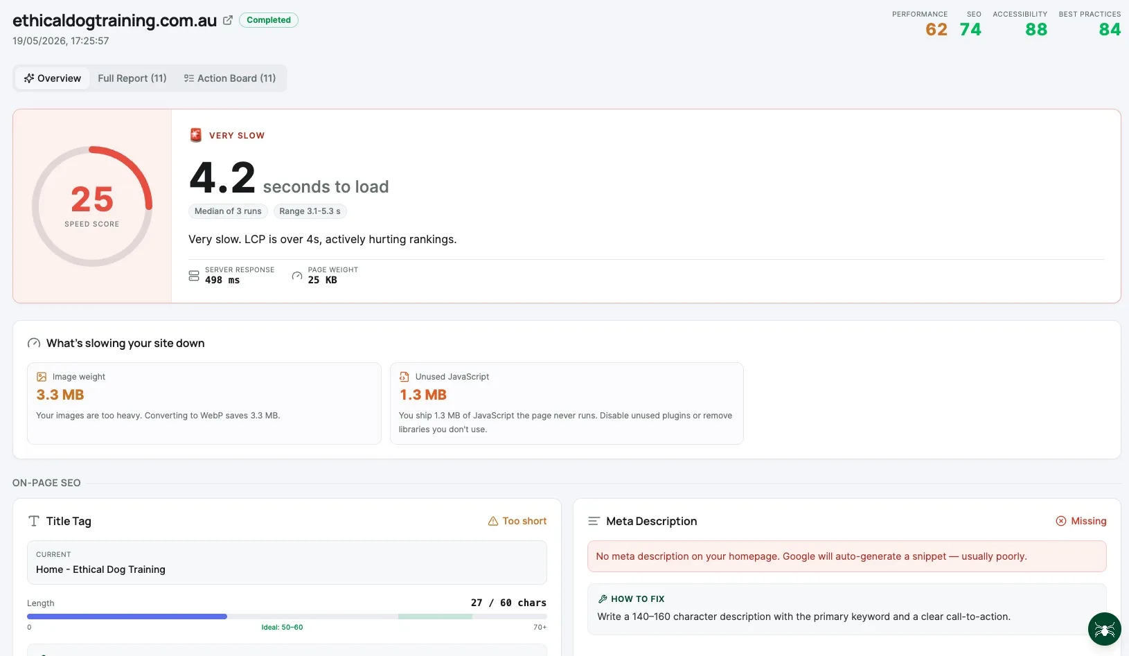 Site Audit tool interface in DataWise SEO